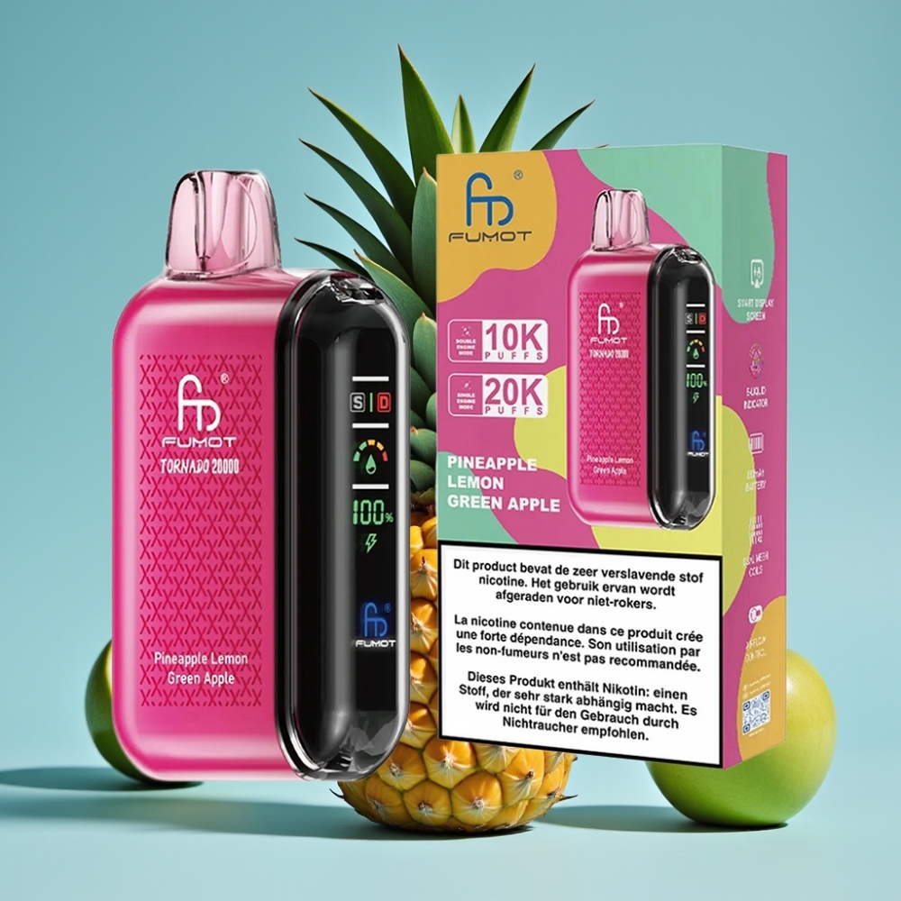 Fumot Tornado 20000 Puffs Dual Mesh 20ml Smart Display Ananas i cytryna, zielone jabłko
