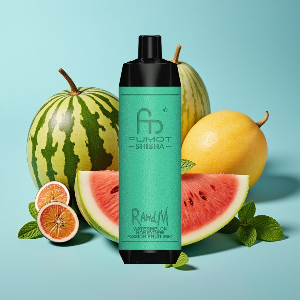 RandM Fumot Shisha 10000 Puffs 18ml 0,5% Nikotyna Typ-C Arbuz-Miod-Passiflora-Mięta