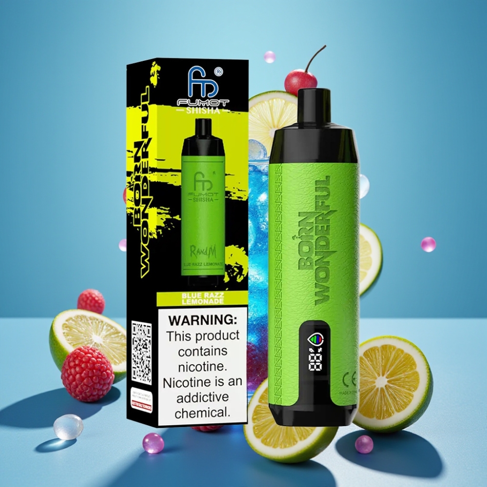RandM Fumot Shisha 10000 Puffs LED Typ-C 0,5% Nikotyna Blue Razz Lemonade