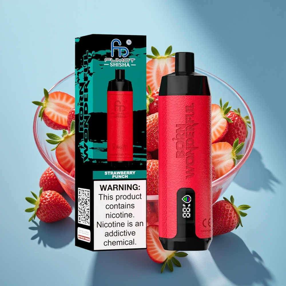 RandM Fumot Shisha 10000 Puffs LED Typ-C Truskawkowy Punch