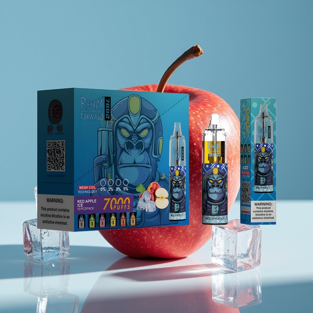 Fumot Tornado 7000 Puffs 14ML Mesh RGB Air-Adjustable Czerwone jabłko Lód
