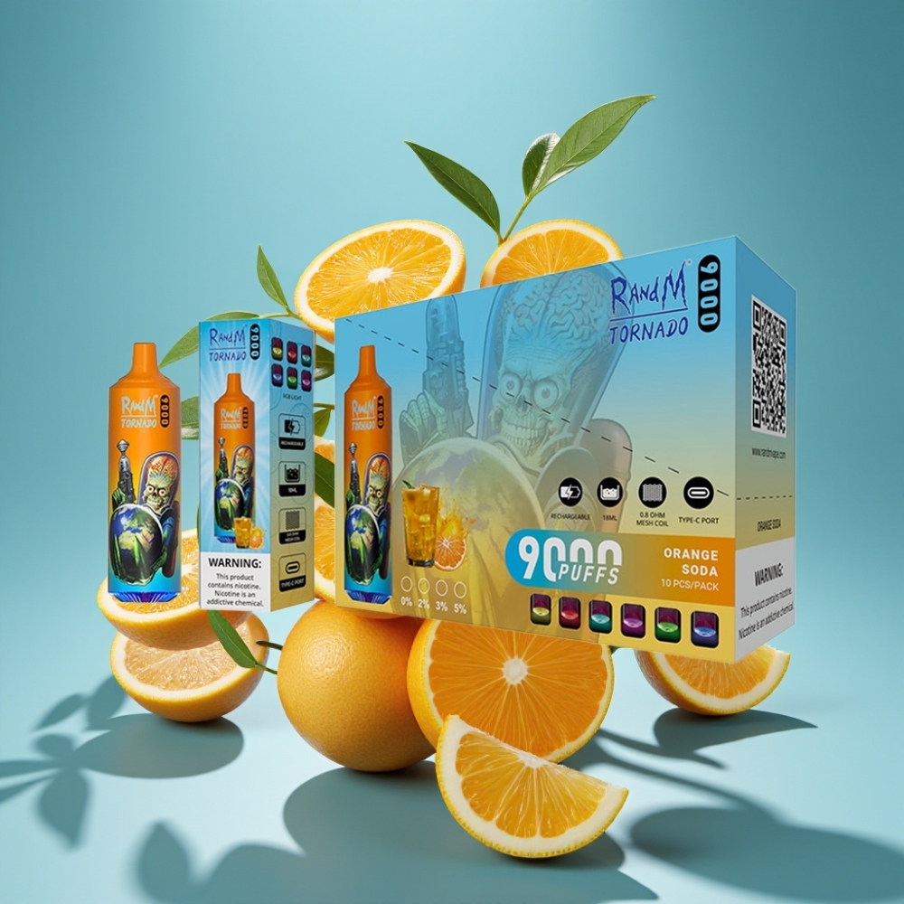 RandM Tornado 9000 Puffs 850 mAh 18 mL Mesh Coil Orange Soda