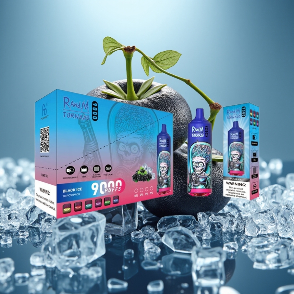 RandM Tornado 9000 Puffs 850 mAh 18 mL Mesh Coil RGB Black Ice