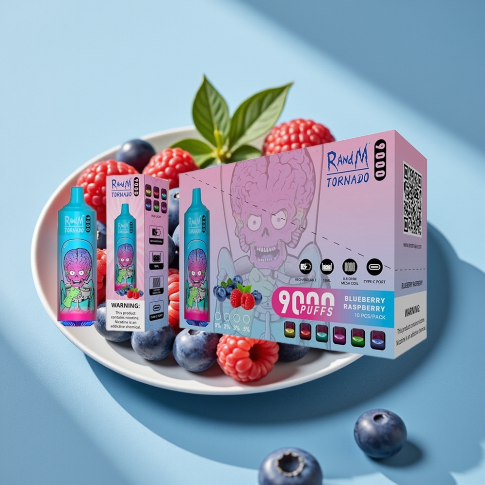 RandM Tornado 9000 Puffs 850 mAh 18 mL Mesh Coil RGB Blueberry Raspberry