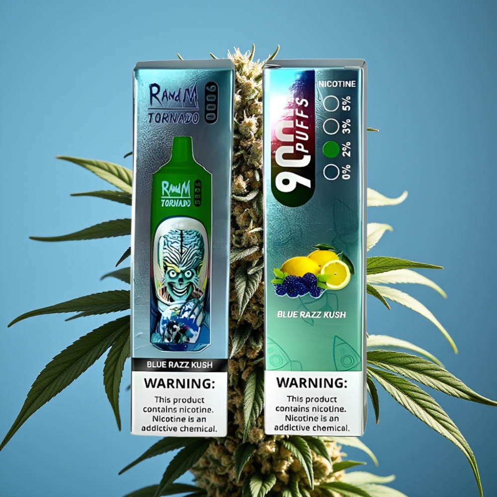 RandM Tornado 9000 Puffs, 850 mAh, Mesh Coil, Blue Razz Kush