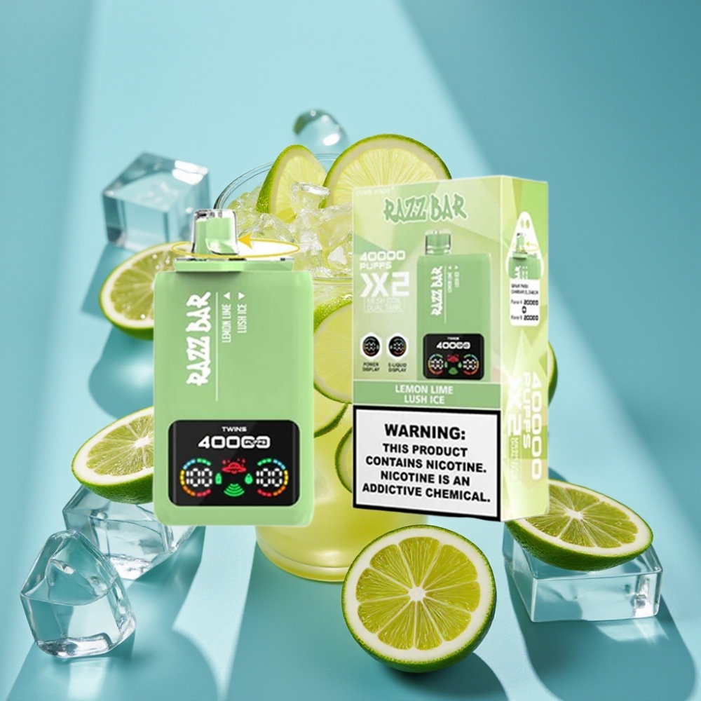 Razz Bar 40000 Puffs Ekran Mocy Podwójna Cewka Mesh LEMON LIME & LUSH ICE