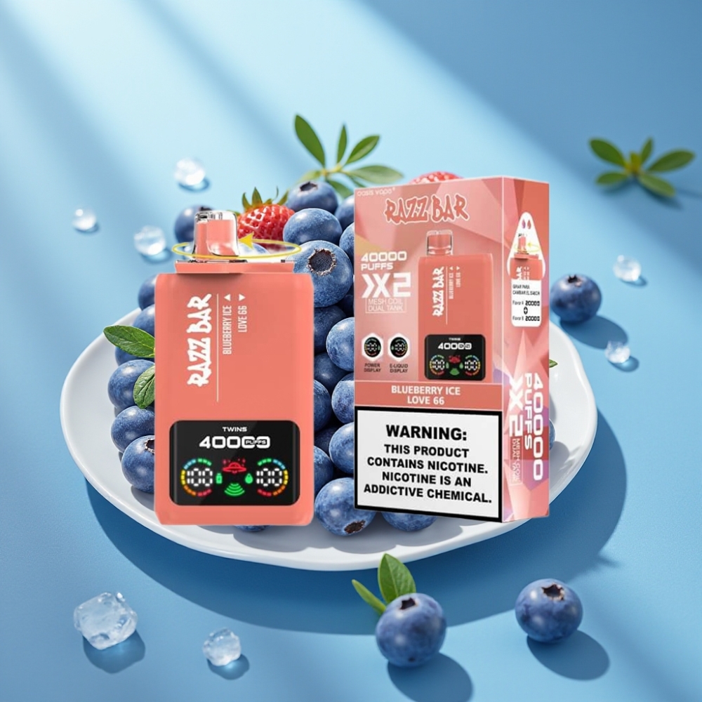 Razz Bar 40000 Puffs Wyświetlacz Ekranu Moc Typ-C Blueberry Ice & Love 66