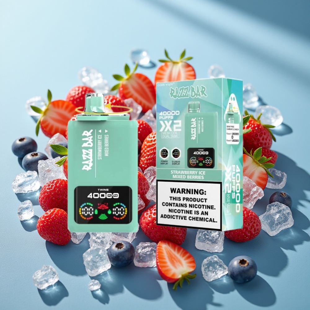 Razz Bar 40000 Puffs Wyświetlacz Moc Mesh Coil Truskawka Lód & Mieszane Jagody