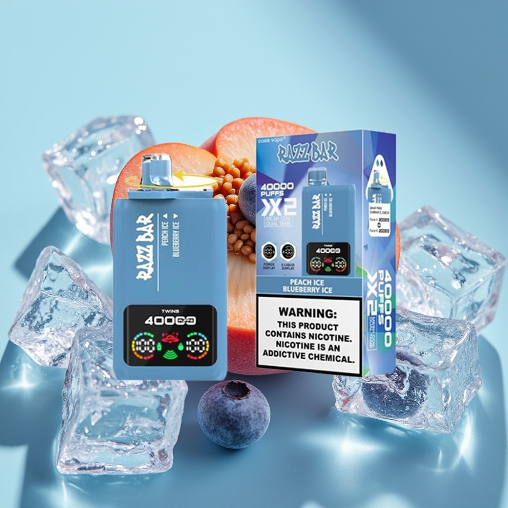Razz Bar 40000 Puffs Wyświetlacz Moc Smak PEACH ICE & BLUEBERRY ICE