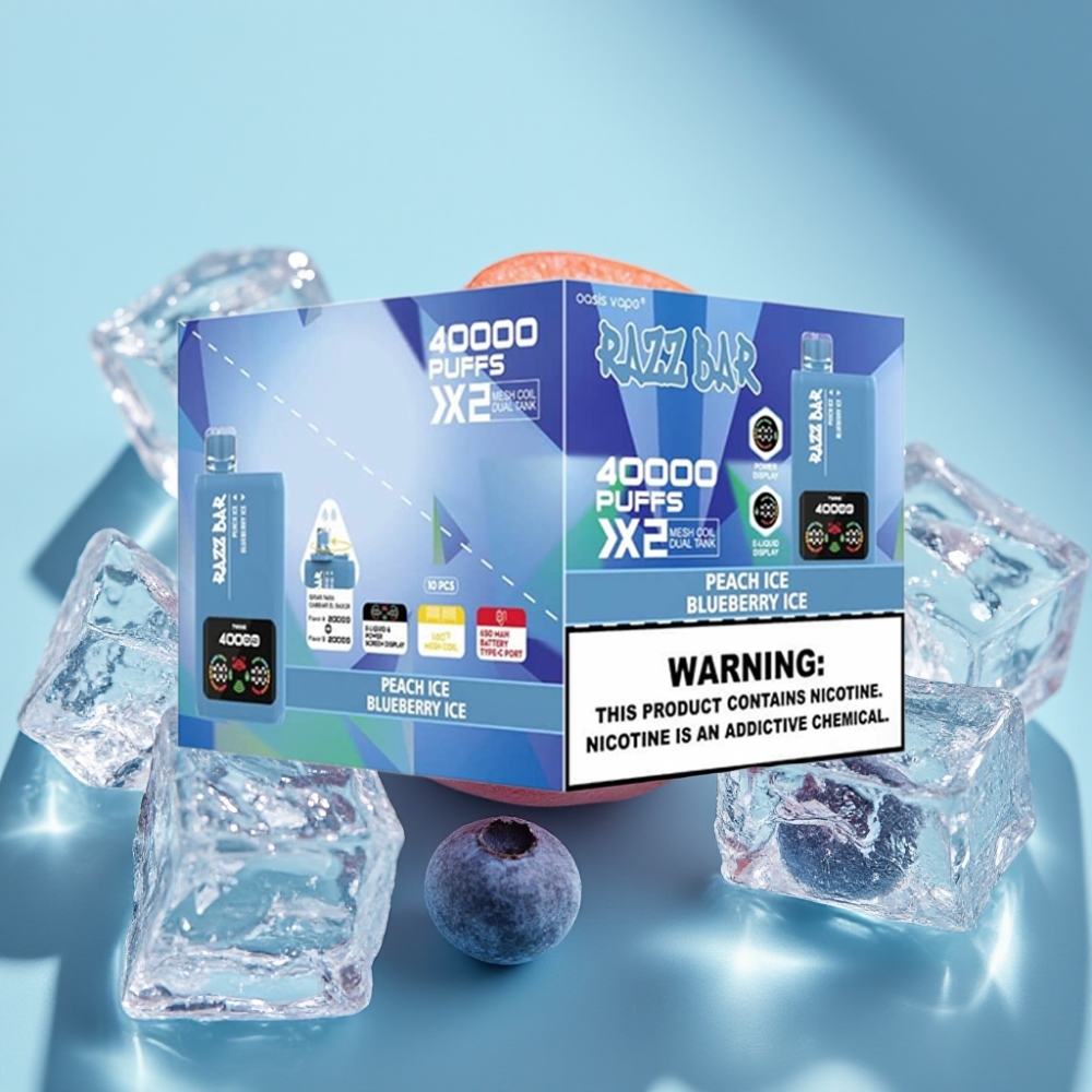 Razz Bar 40000 Puffs Wyświetlacz Moc Smak PEACH ICE & BLUEBERRY ICE