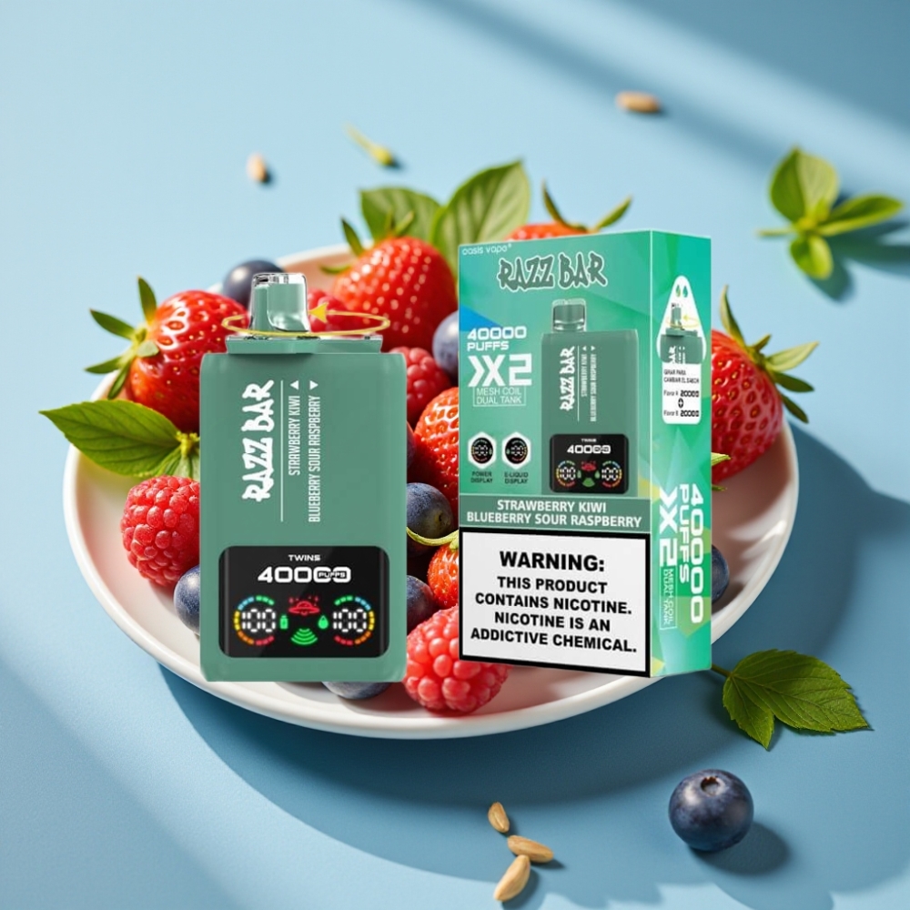 Razz Bar 40000 Puffs Wyświetlacz Moc Smak Truskawka Kiwi & Jagoda Kwaśna Malina