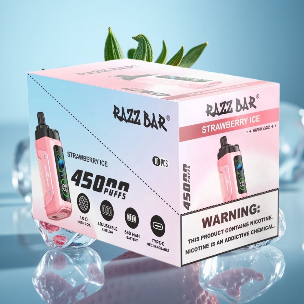 Razz Bar 45000 Pufów Jednorazowy Vape z Mocą 20 mg/ml i Smakiem Truskawkowy Lód