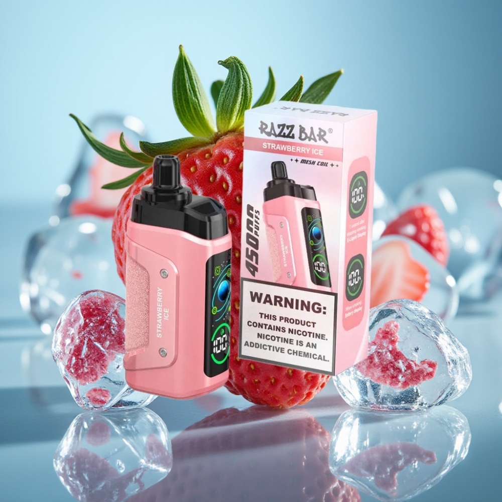 Razz Bar 45000 Pufów Jednorazowy Vape z Mocą 20 mg/ml i Smakiem Truskawkowy Lód