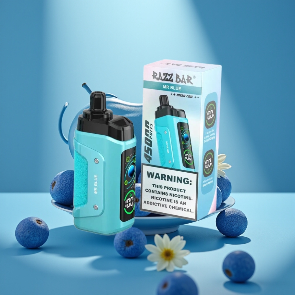 Razz Bar 45000 Puffów Jednorazowy Vape Mr Blue z Wymiennym Powietrzem i Typem-C