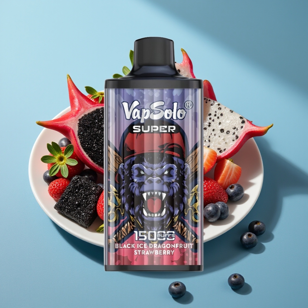 Vapsolo Super 15000 Puffs 40ml 850mah Type-C Black Ice Dragonfruit Strawberry