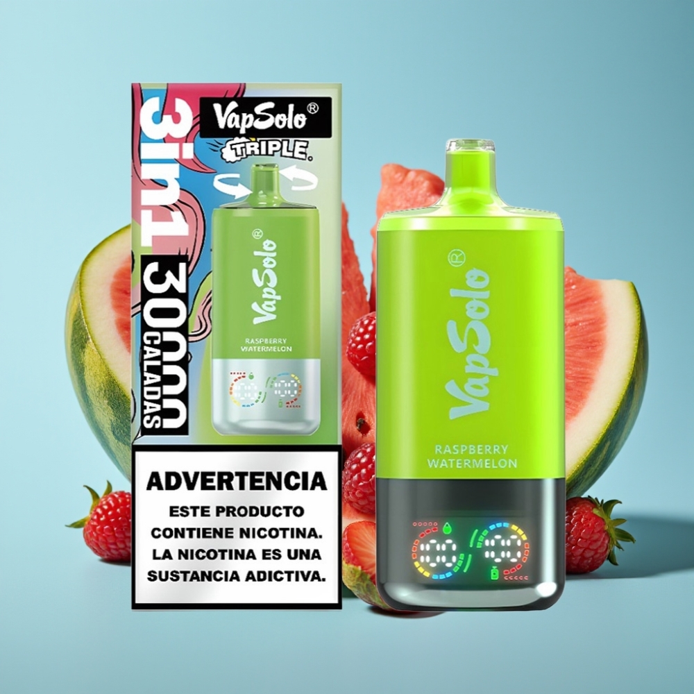 VapSolo Triple 30000 Puffs 40ml 3 Zasobniki Malina Arbuz Type-C