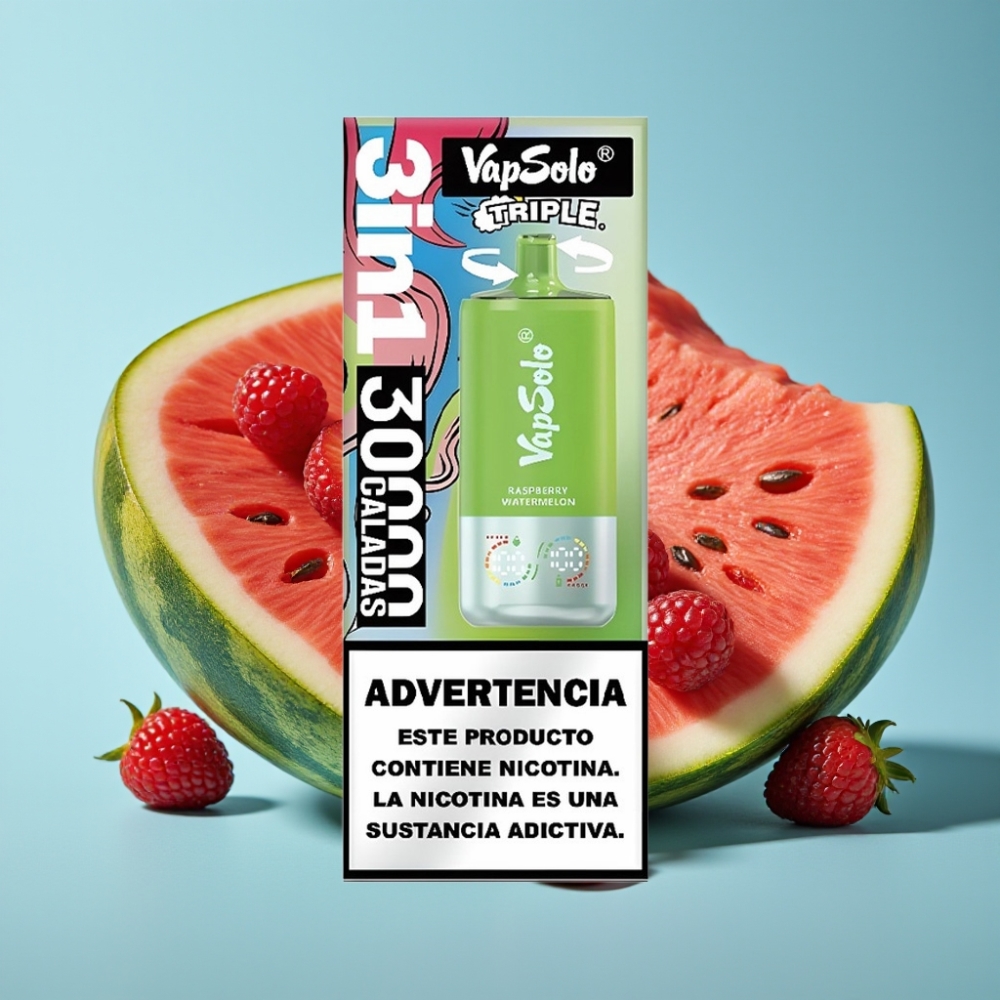 VapSolo Triple 30000 Puffs 40ml 3 Zasobniki Malina Arbuz Type-C