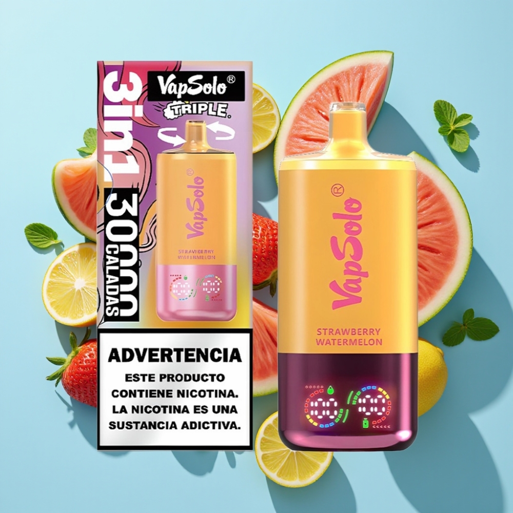 VapSolo Triple 30000 Puffs 40ml 3 Zasobniki Type-C Truskawka Arbuz & Lemon Brzoskwinia