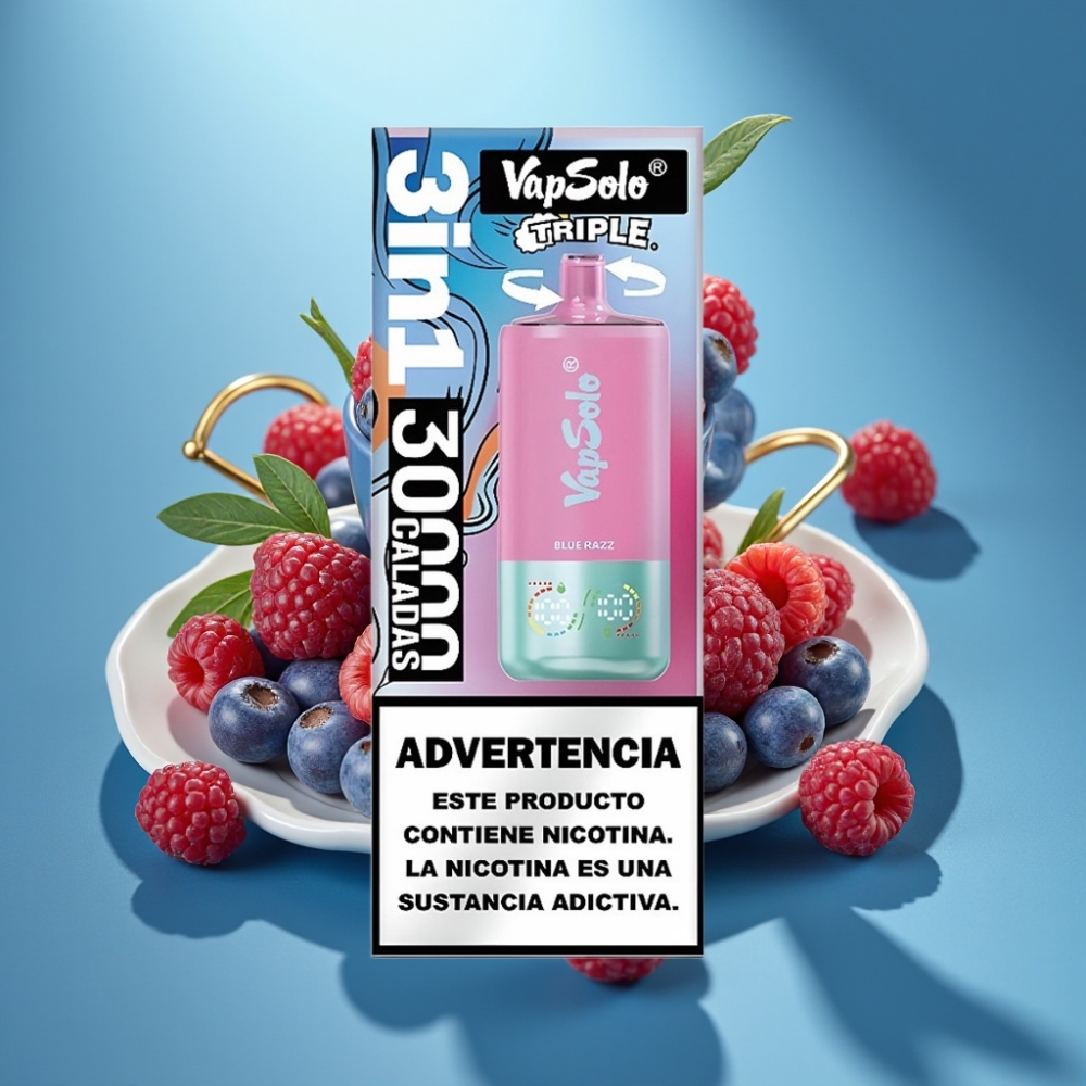 VapSolo Triple 30000 Puffs 40ml Typ-C Niebieska Malina