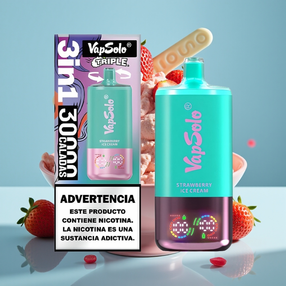 VapSolo Triple 30000 Puffs 40ml Typ-C Truskawkowy Lód