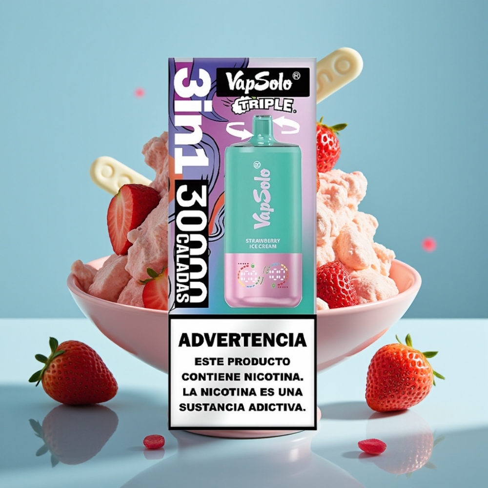 VapSolo Triple 30000 Puffs 40ml Typ-C Truskawkowy Lód