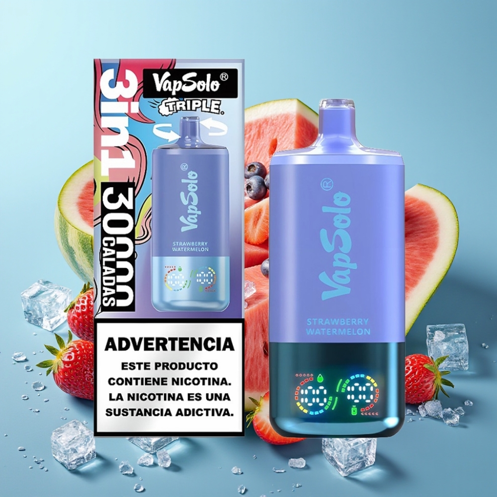 VapSolo Triple 30000 Puffs 40ml Type-C Strawberry Watermelon & Blueberry Ice