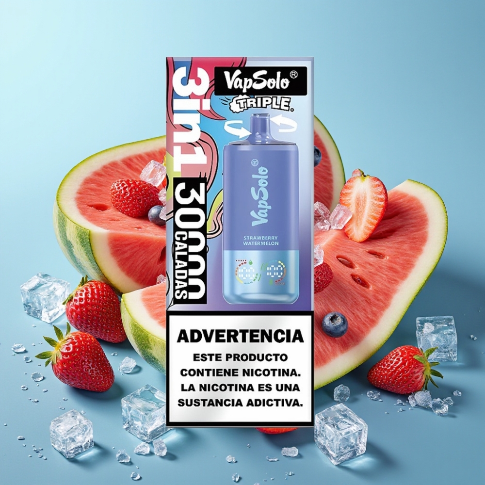 VapSolo Triple 30000 Puffs 40ml Type-C Strawberry Watermelon & Blueberry Ice